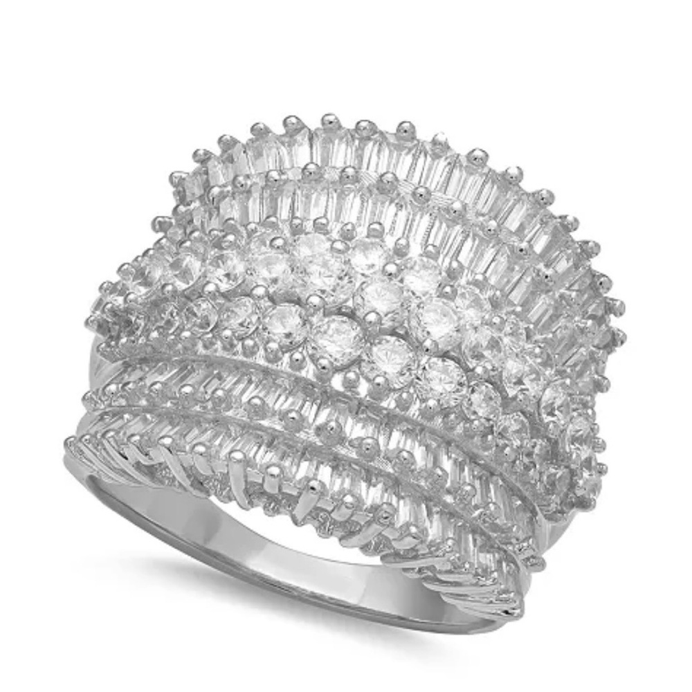 Giani Bernini Cubic Zirconia Multi Row Princess, Baguette & Pave Ring Size 9 - Picture 5 of 5